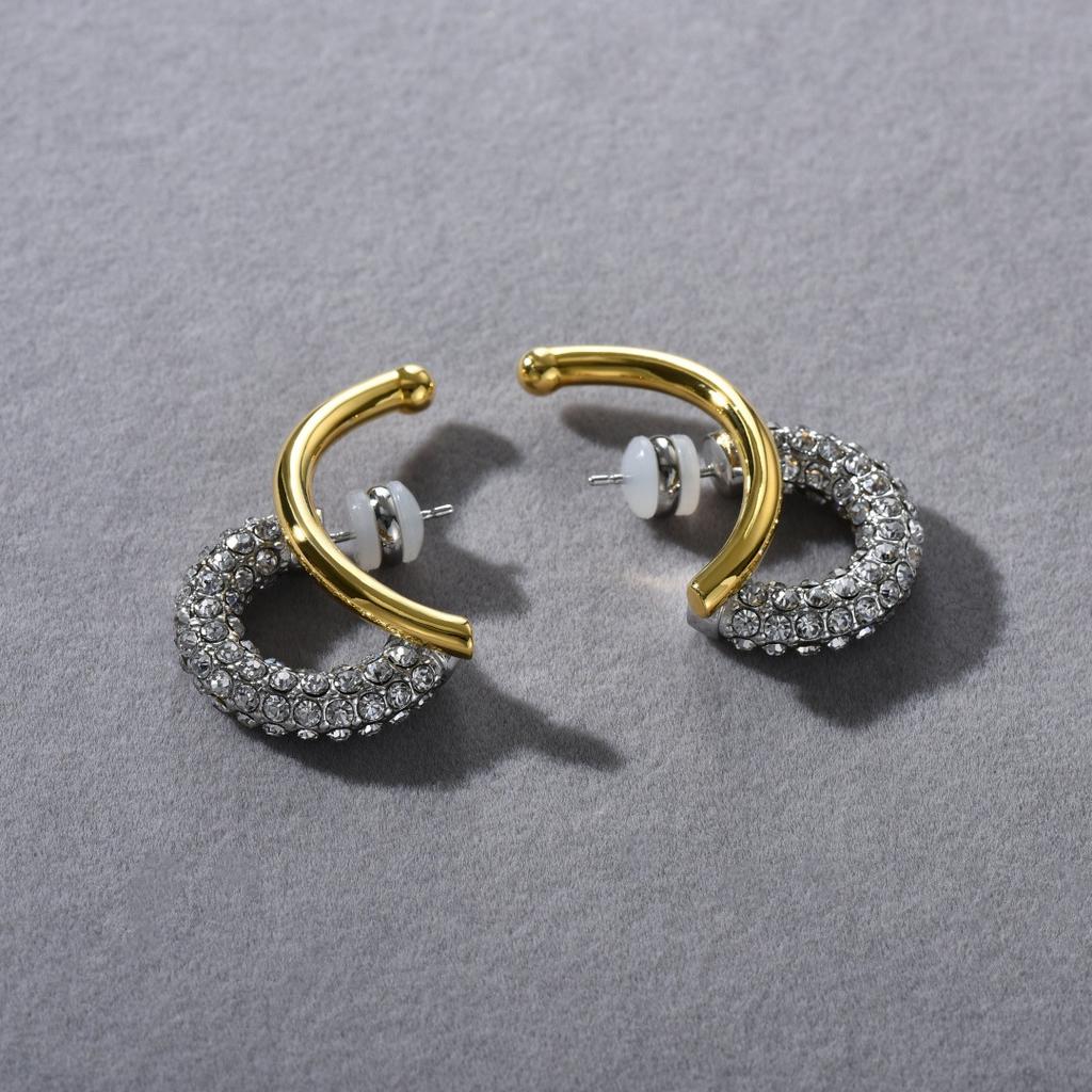 Mode Pendler Muss Einfügen Der Schlichte Ring Mit Diamanten S925 Silbernadel Steckerohrringe, Personalisierte Einzigartige Leichte Luxusohrringe