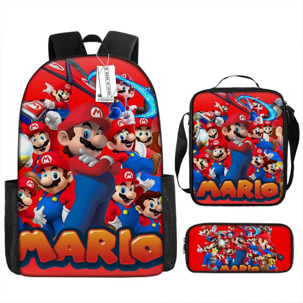 New Super Mario Trend Backpack Retro Mario Schoolbag 3-Piece Set with Pencil Case