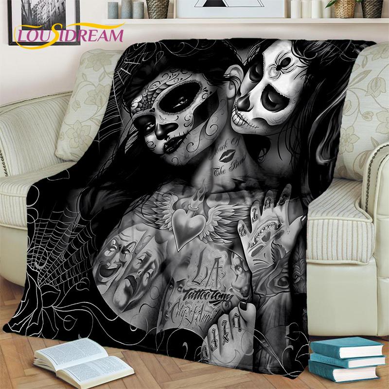 Horror Gothic Weiblicher Schädel Totes Mädchen Decke, Weiche Überwurfdecke für Zuhause Schlafzimmer Bett Sofa Picknick Reise Büro Überdecke Kind