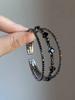 1pc Black Rhinestone Elastic Bangle Bracelet For Women, Elegant Multi-Row Cuff Jewelry