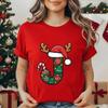 Festliches Weihnachtsalphabet Buchstabe Nikolausmütze Aufdruck T-Shirt für Damen Mode T-Shirt Streetwear Damenbekleidung Freizeitkleidung