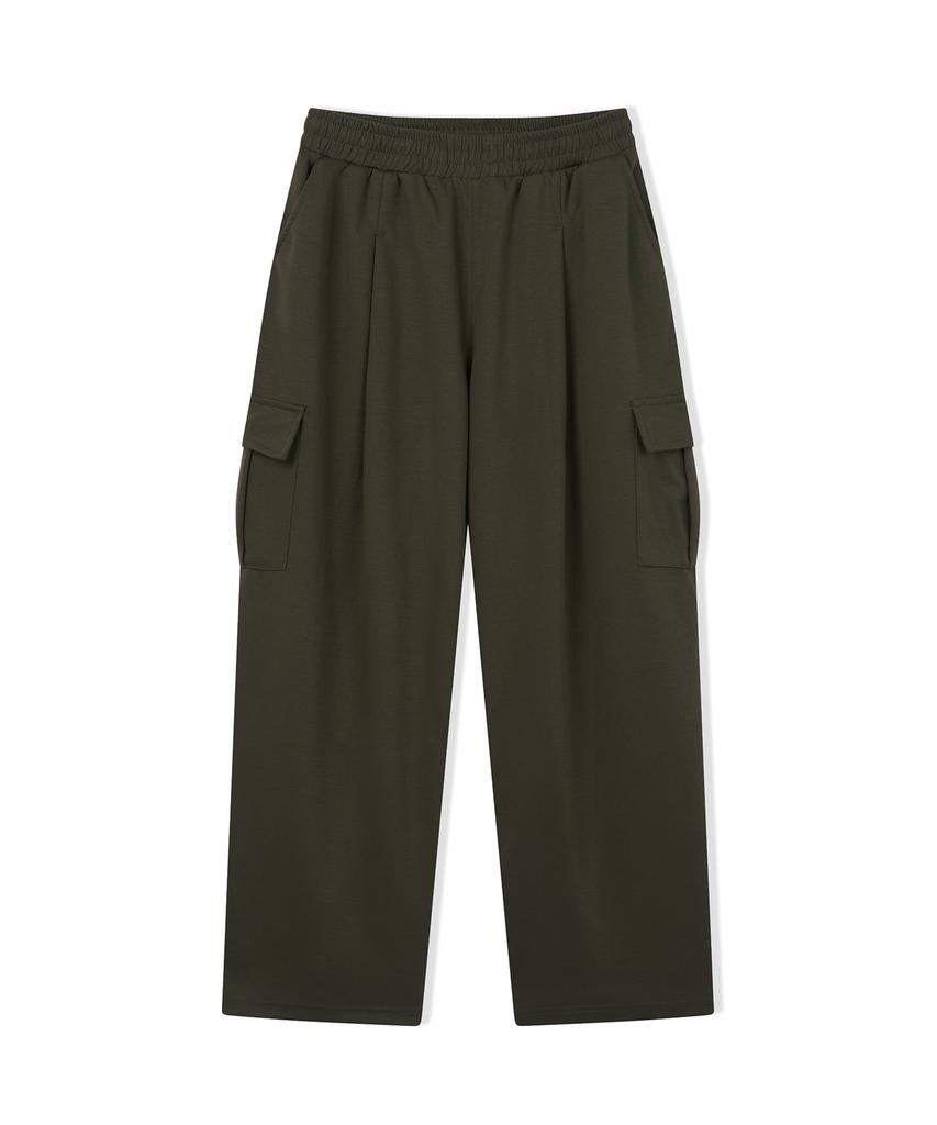 CAMEL WORK One-Pleat Wide Cargo Sweatpants (Khaki)