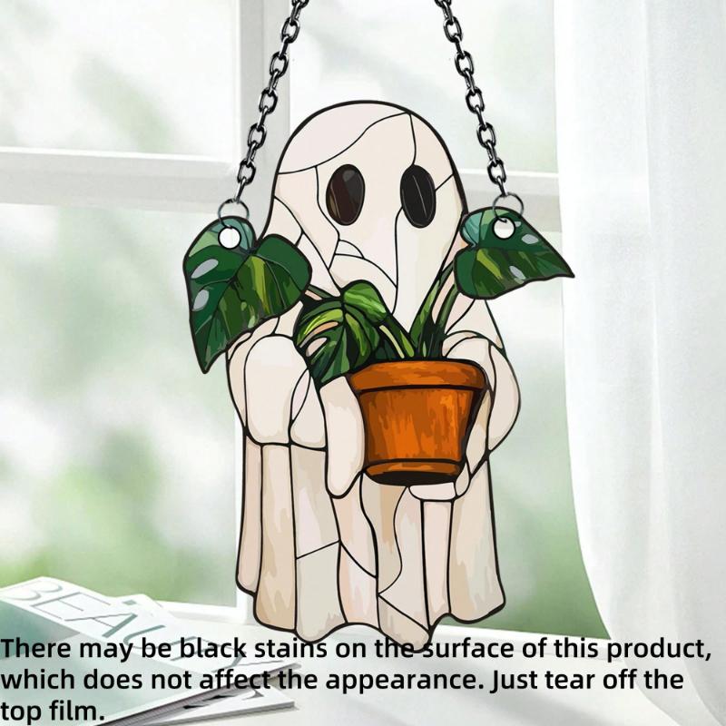 1 Pc Of Cute Ghost And Plant Decoration, 3mm Thickness Acrylic, Colorful Anti-Shatter Window Horror Home Decoration, Halloween Window Decoration