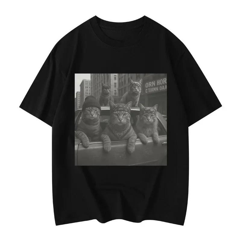 Funny Cat Gang Meme Graphic T Shirts Men's Women's Fashion Vintage Short Sleeve T-shirt High Quality Oversized T-shirts