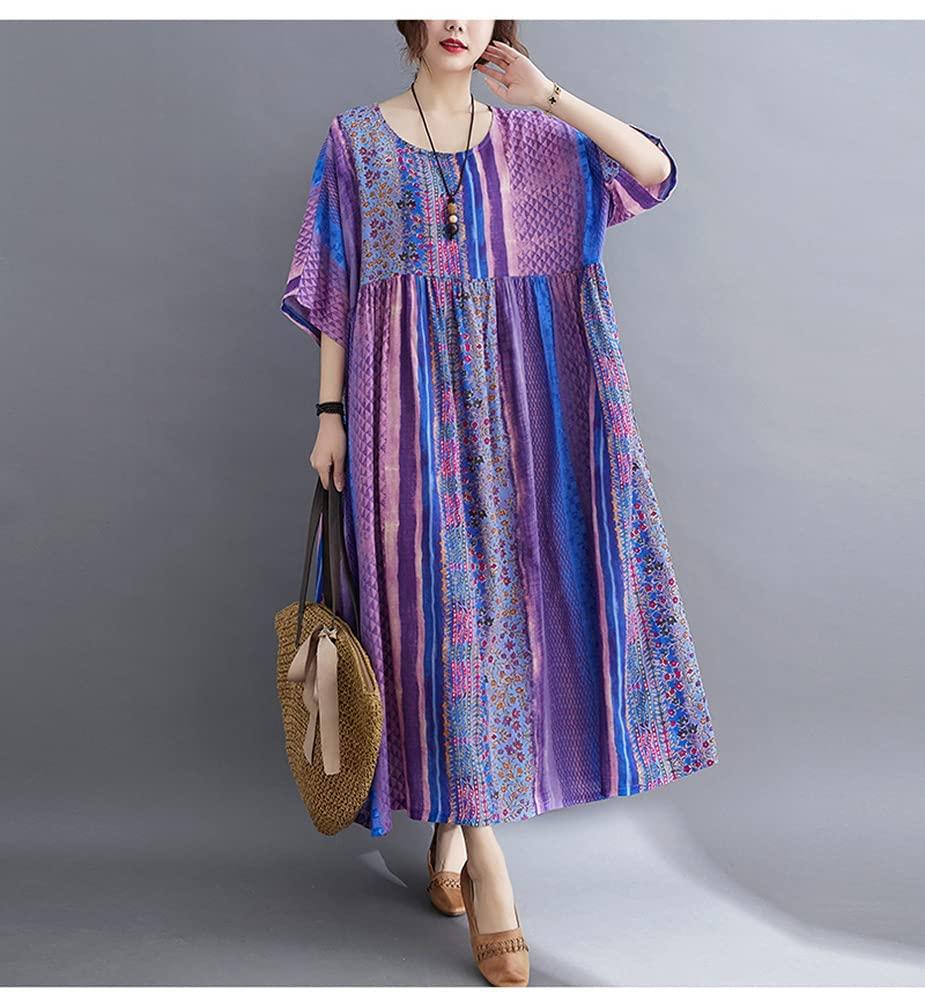 Long Floral Plus Sizes Loose Short Easy to Wear One Size Fits N-O Dress, Print, Women's Fashion, Summer/Autumn, Figure-Flattering, Botanical,