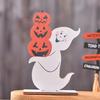 Halloween Wooden Ghost Sign Cute Ghost Witch Pumpkin Tiered Tray Decoration for Home Shelf Mantel Tabletop Windowsill Decor