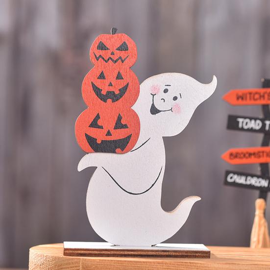 Halloween Wooden Ghost Sign Cute Ghost Witch Pumpkin Tiered Tray Decoration for Home Shelf Mantel Tabletop Windowsill Decor