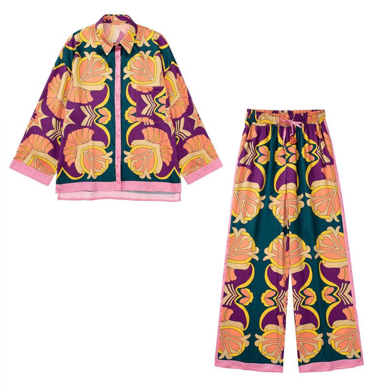 

Женский пижамный комплект, атласный принт, повседневная рубашка, брюки, домашняя одежда, сексуальная, удобная, свободная пижама с лацканами XL