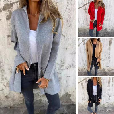 Women Jacket Windbreaker Style Hooded Zippered Pockets Solid Color Zipper Closure Thermal Long-Sleeved