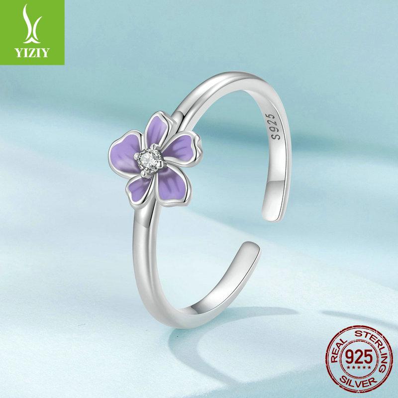 Yinziyun Purple Flower Open Ring for Women – Elegant 925 Sterling Silver Jewelry