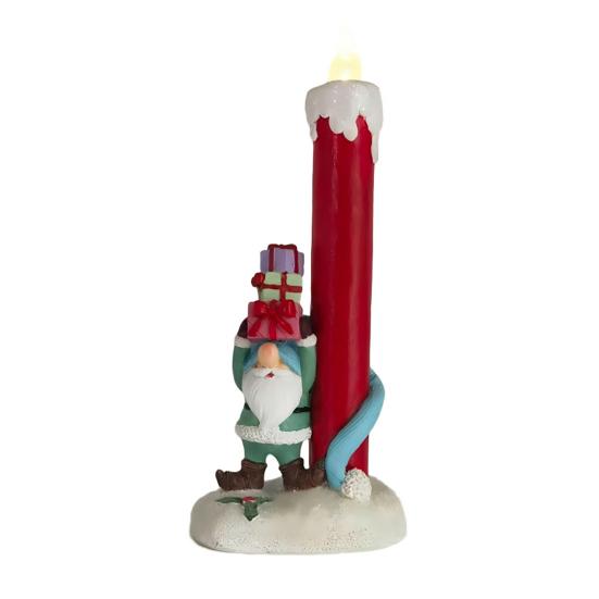 Festive Indoor Tabletop Displays Christmas Resin Figurine Candle Holder, LED Flameless Electronic Light, Decorative Figurines for Holidays Snowman Elf