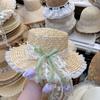 Sunscreen Outing In Spring Tulip Hat Flower Summer Beach Sun Hat Lace Bow Straw Hat  Outdoor