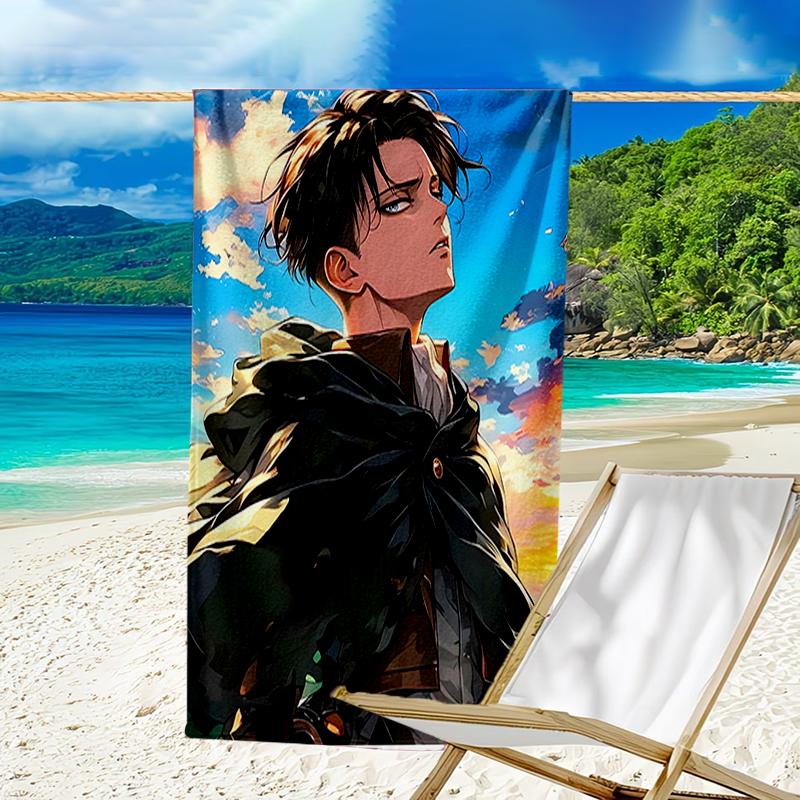 proof beach towel with a Attack on Titan2 pattern - soft,absorbent,quick-drying,machine washable - perfect for swimming,camping,bathing