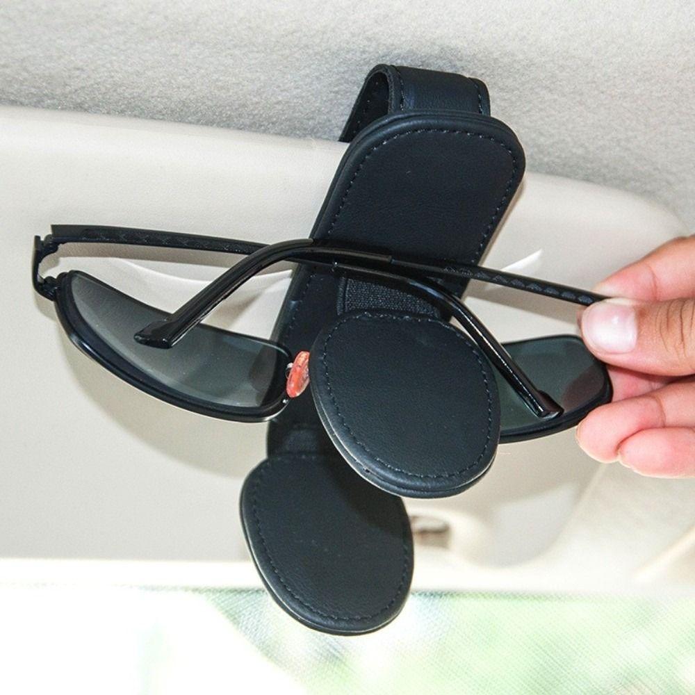 Double Clip Car Sunglasses Frame PU Leather Eyeglasses Storage Clip Ticket Card Clip  Truck