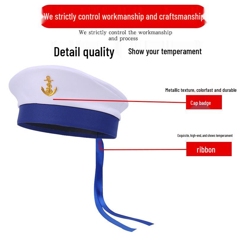 Sailor Hat with Blue Ribbons for Theme Parties and Stage Performances