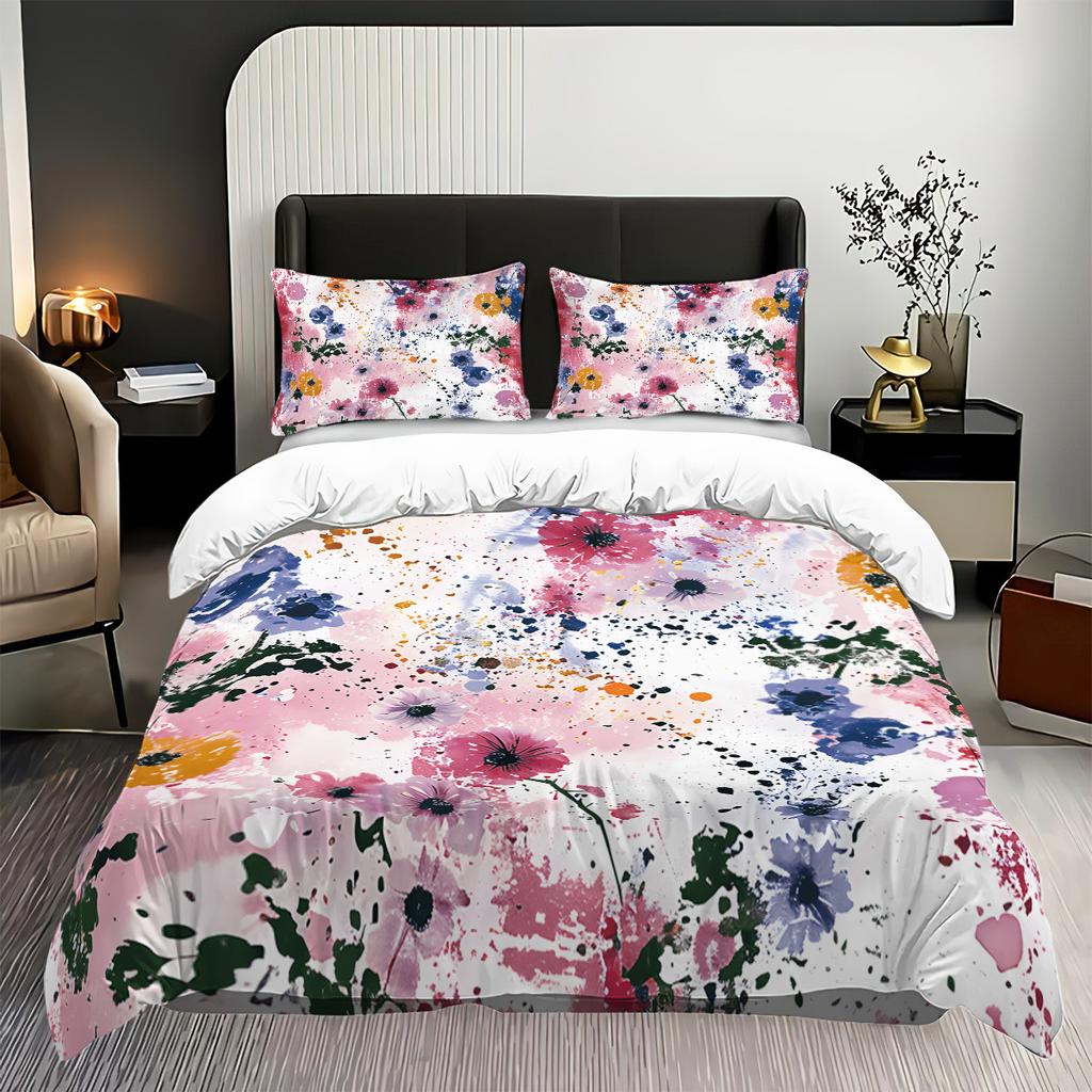 Safflower Green Leaf Quilt Cover Three-Piece Small Fresh Quilt Cover Pillowcase Digital Printing Bed Kit