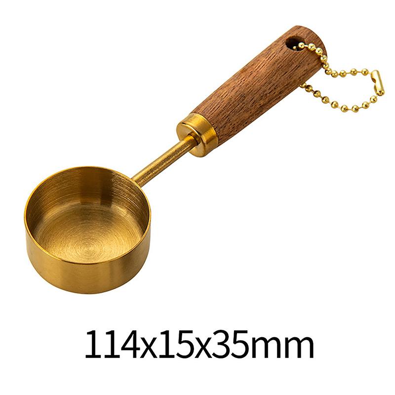Stainless Steel Measure Spoon Flat Bottom Hangable Measuring Cup Rustproof With Wood Handle Kitchen Coffee Measure Tools
