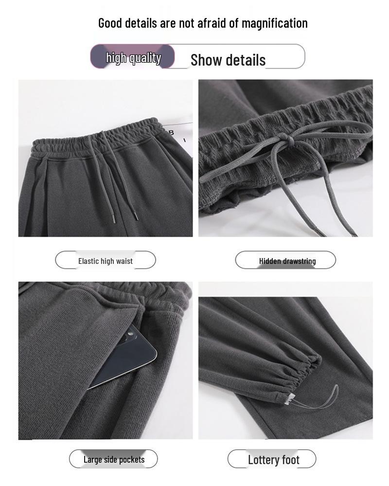 2024 Damen Weiß-Grau Hochtailliert Locker Weitbein Lässige Schlankmachende Jogginghose