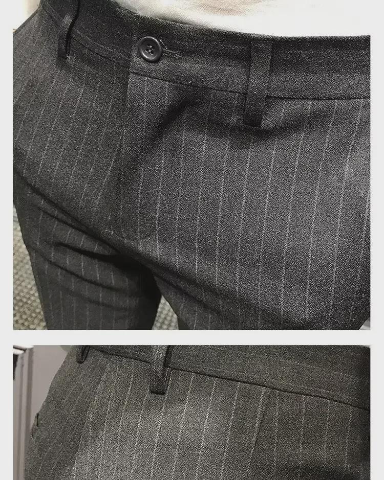 Men's Slim Fit Striped Plaid Trousers - Casual Korean Style with British Flair