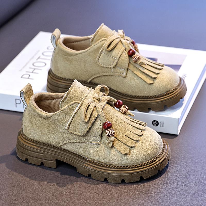 Girls' Tassel Birkenstock-Style Soft-Soled Velcro Loafers - Retro Leather Kids' Shoes (2025)