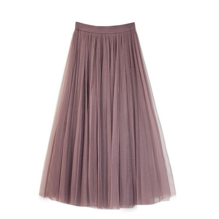 Vintage Elegantes Tüllrock mit hoher Taille 3 Lagen Netz Elastischer Bund Gaze Tutu Rock Herbst Frühling Ballkleid Lang QT2001