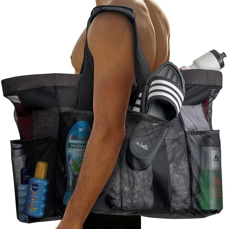 Summer Large Capacity Mesh Beach Bag For Towels 8 Pockets Durable Beach Bag For Toys Waterproof Underwear Pocket Beach Tote Bag