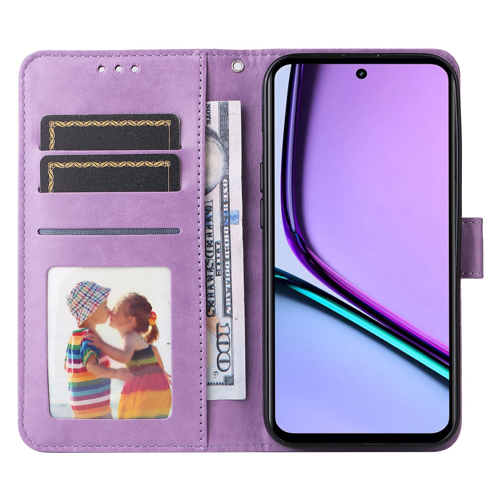 

For Realme C67 4G Cell Phone Case Imprinted PU Leather Stand Cover Pink