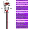 5 Stück 12mm 12/24VDC LED Metall-Anzeigelampe - Wasserdichtes Lichtsignal Kontrollleuchte Richtungsanzeige Armaturenbrett mit Kabel(rot)