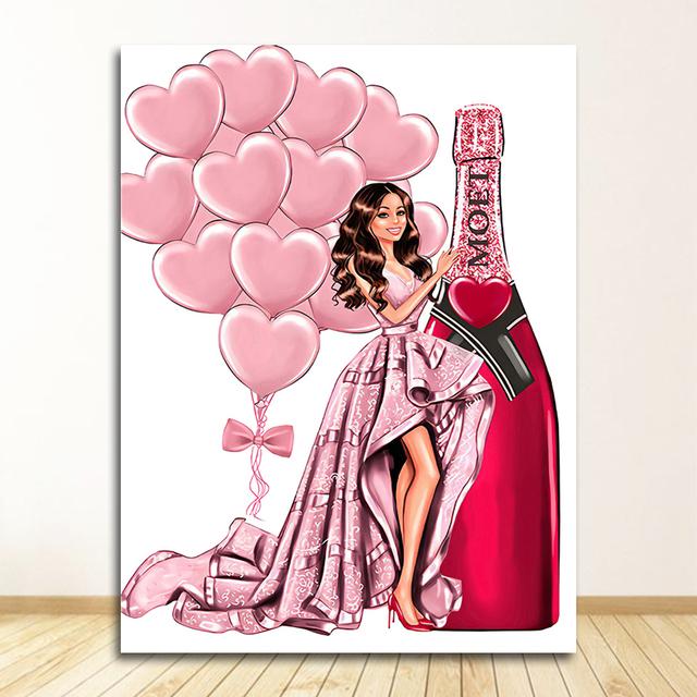 Posters And Prints Wall Pictures For Living Room Fashion Girl Bag Balloon Champagne Salon Wall Art Print Canvas Painting Nordic