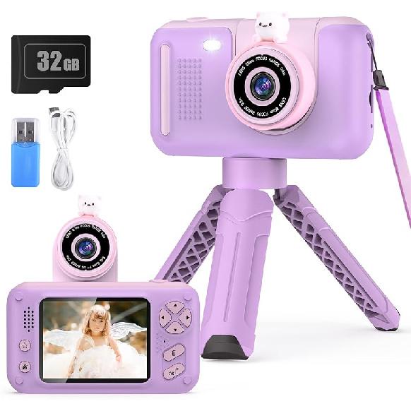 Upgraded Real 1080P Kids Camera with Flip-up Lens for Selfie & Video, 32GB SD Card Included, 2.4" Screen Camera Toy for 4-12 Years Old Girls Boys on