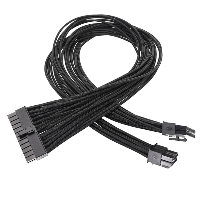 Black Flat 10Pin + 18Pin To 24Pin Modular Power Cable 18AWG for Computer Power Supply 60cm Length