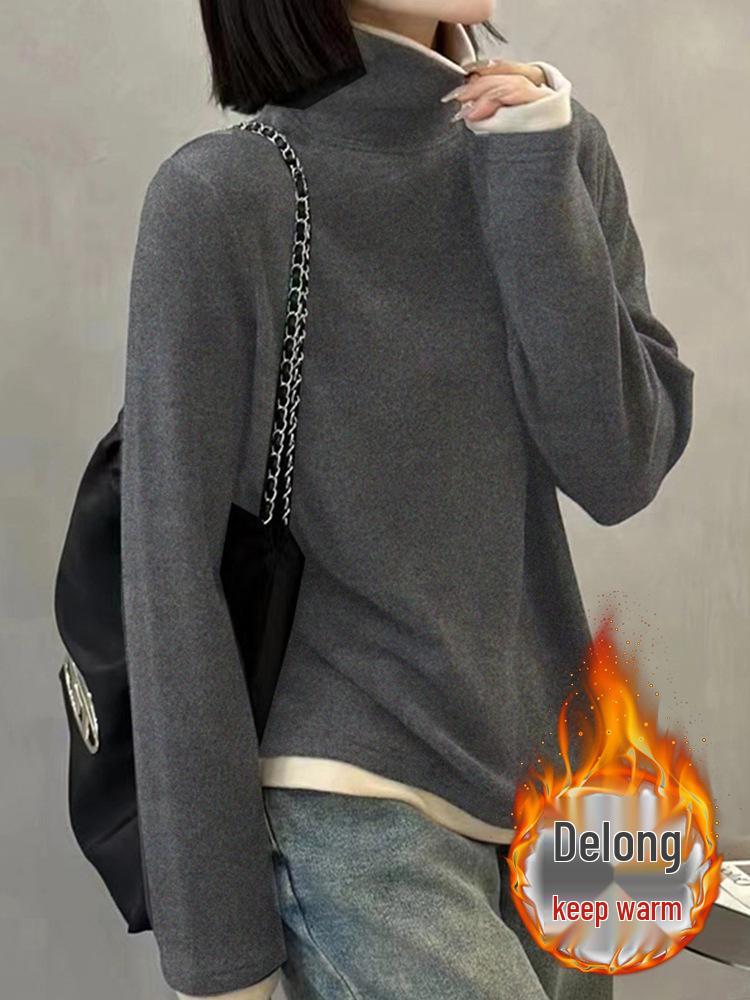 

Зеленый бархатный топ с высоким воротом в стиле двойки, омолаживающая женская базовая рубашка с длинным рукавом для осени/зимы Extra Large серый