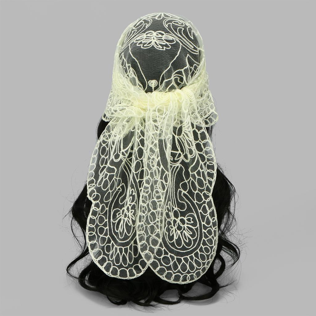 Eleganter Spitzenschal Aushöhlmuster Stickerei Foulard Bandana Einfarbig Dreieckstuch Dünne Vintage Taschentücher für Haare Frau