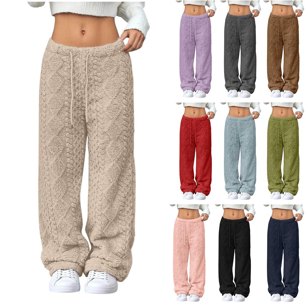 Women's Fashionable Loose-Fit Trousers Sporty Fleece-Lined Solid-Colour Long Trousers