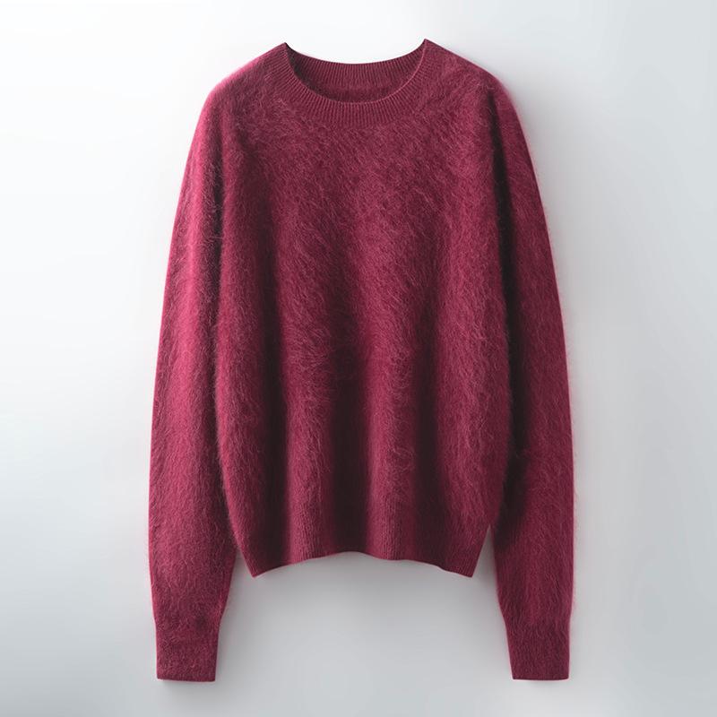 Autumn And Winter New Brushed Women'S Loose Round Neck Long Sleeve Solid Color Pullover Wool Bottoming Knitted Sweater