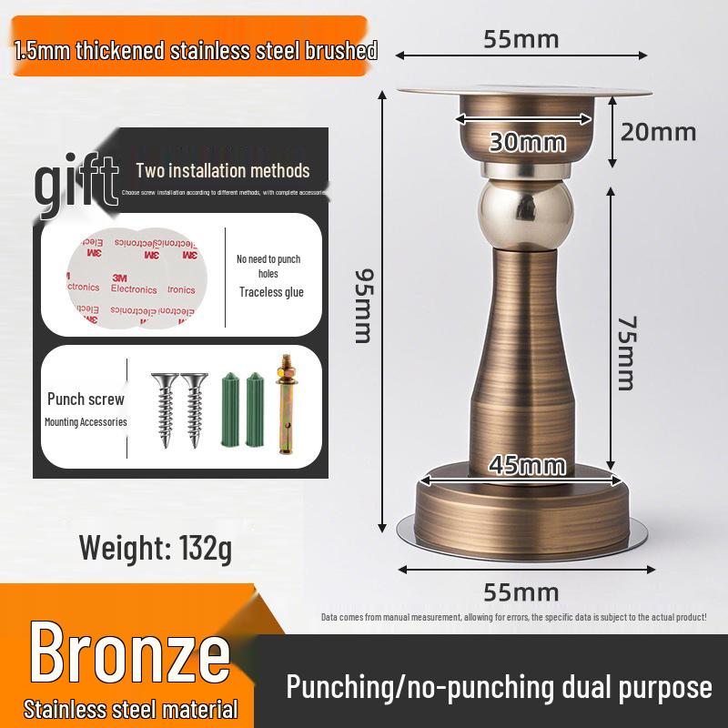 Stainless Steel Magnetic Door Stopper | No-Punch, Anti-Collision, Floor Mount, 1.0-1.5 Thickness