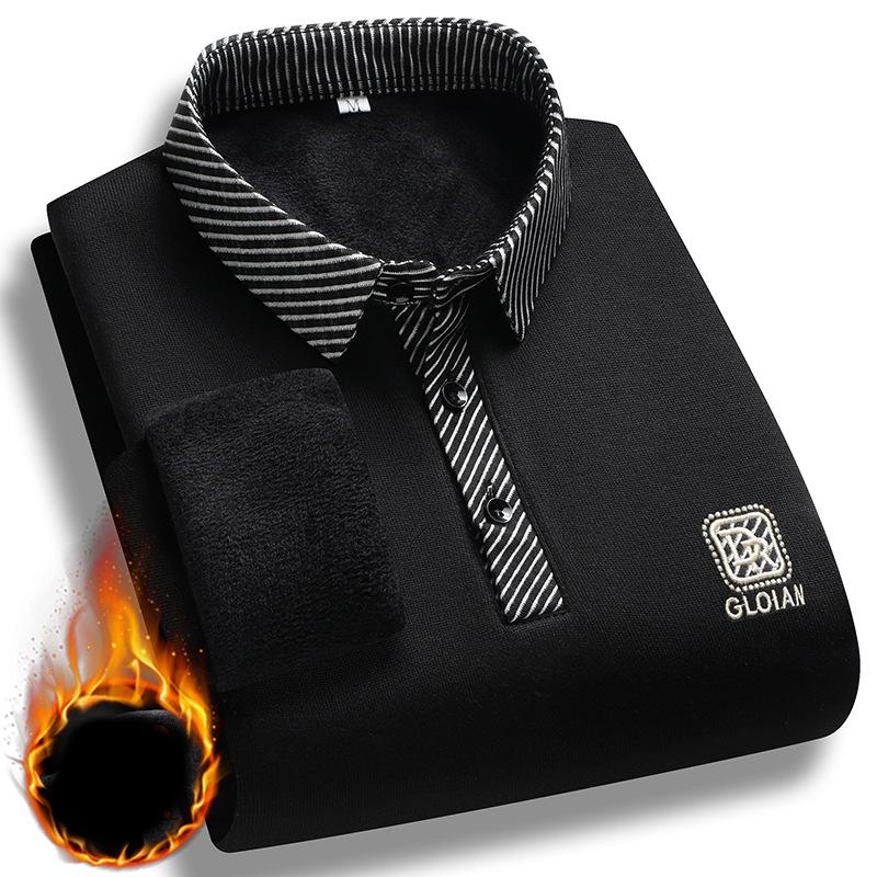 

Men s Winter Sweater Fleece Pullover Polo Neck Slim Fit Elegant Luxury Brand Fake Two Pieces Knitted Sweaters 3XL