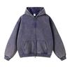 Mens Oversized Hooded Sweatshirt With Distressed Wash Print Heavyweight 400g Cotton Blend Zipper Front Casual Streetwear