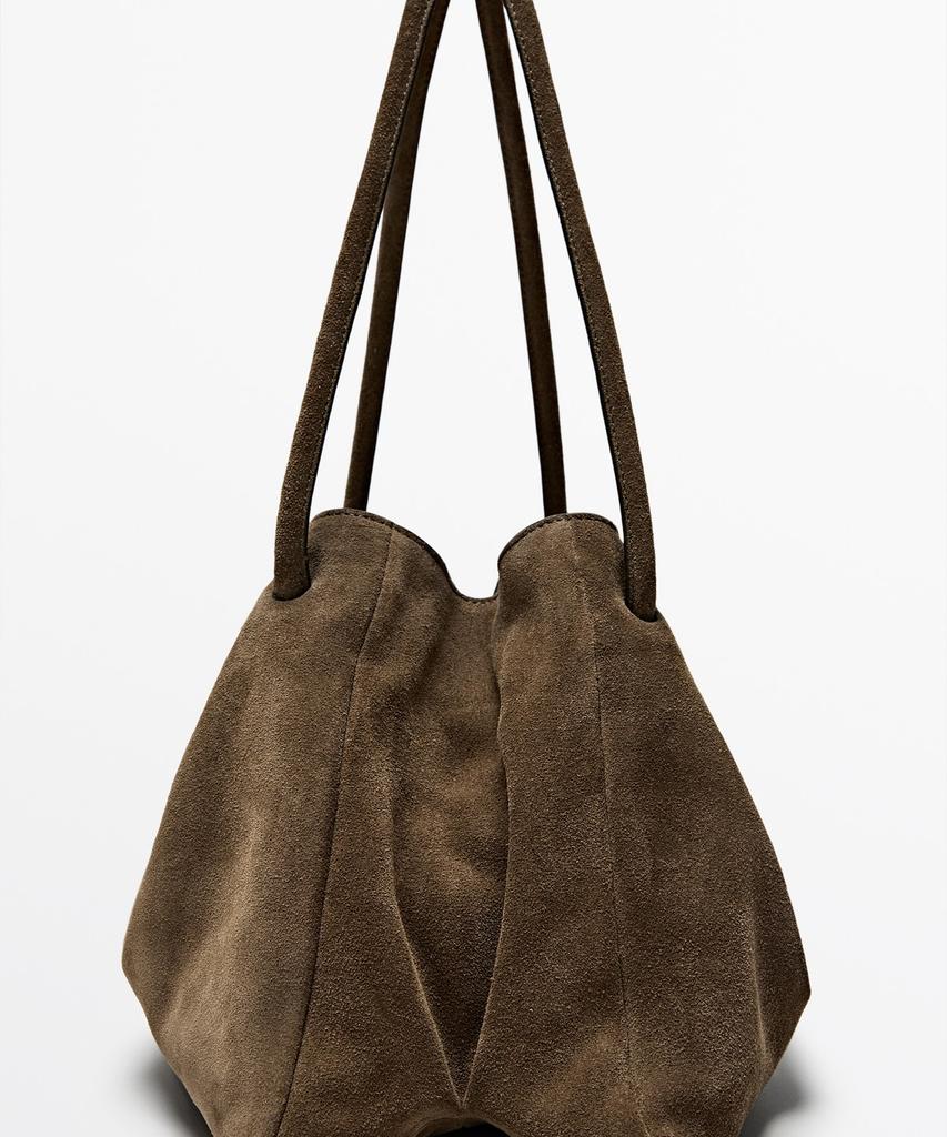 Massimo Dutti Split Suede Pleated Bag