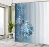 Christmas Shower Curtain, Abstract Pattern Snowflake Motifs Curlicues On Baubles Season, Cloth Fabric Bathroom Decor Set With