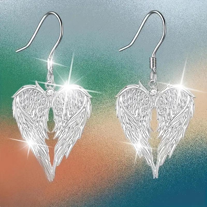 European American Angel Heart Wing Earrings Silver Necklace
