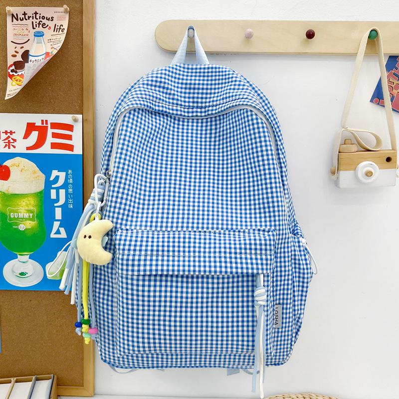 Schoolbag Korean version ins Mori literary and artistic style college student class backpack sweet Harajuku plaid girl travel backpack