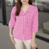 ZANZEA Blusa Casual da Donna con Scollo a V Maniche 3/4 Ampi Stampa a Quadri