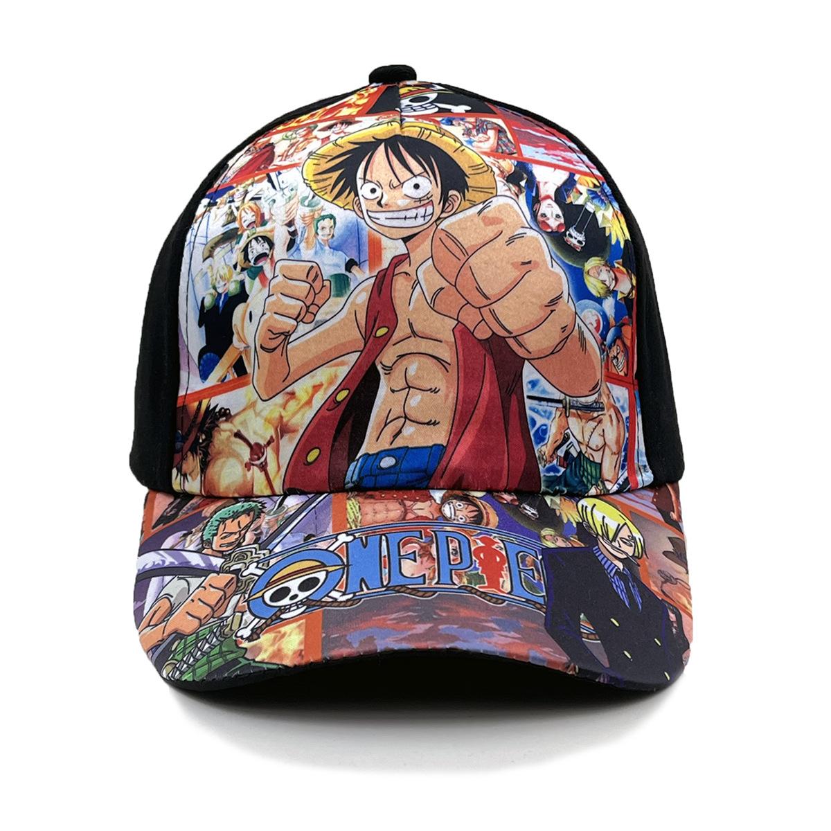 One Piece Luffy Full Character Print Baseball Cap, Adjustable Anime Snapback Hat for Kids & Adults Adjustable