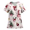 Women's Fashion Printed Short Sleeve V Neck Pattern Tops Pocket Working T-shirts