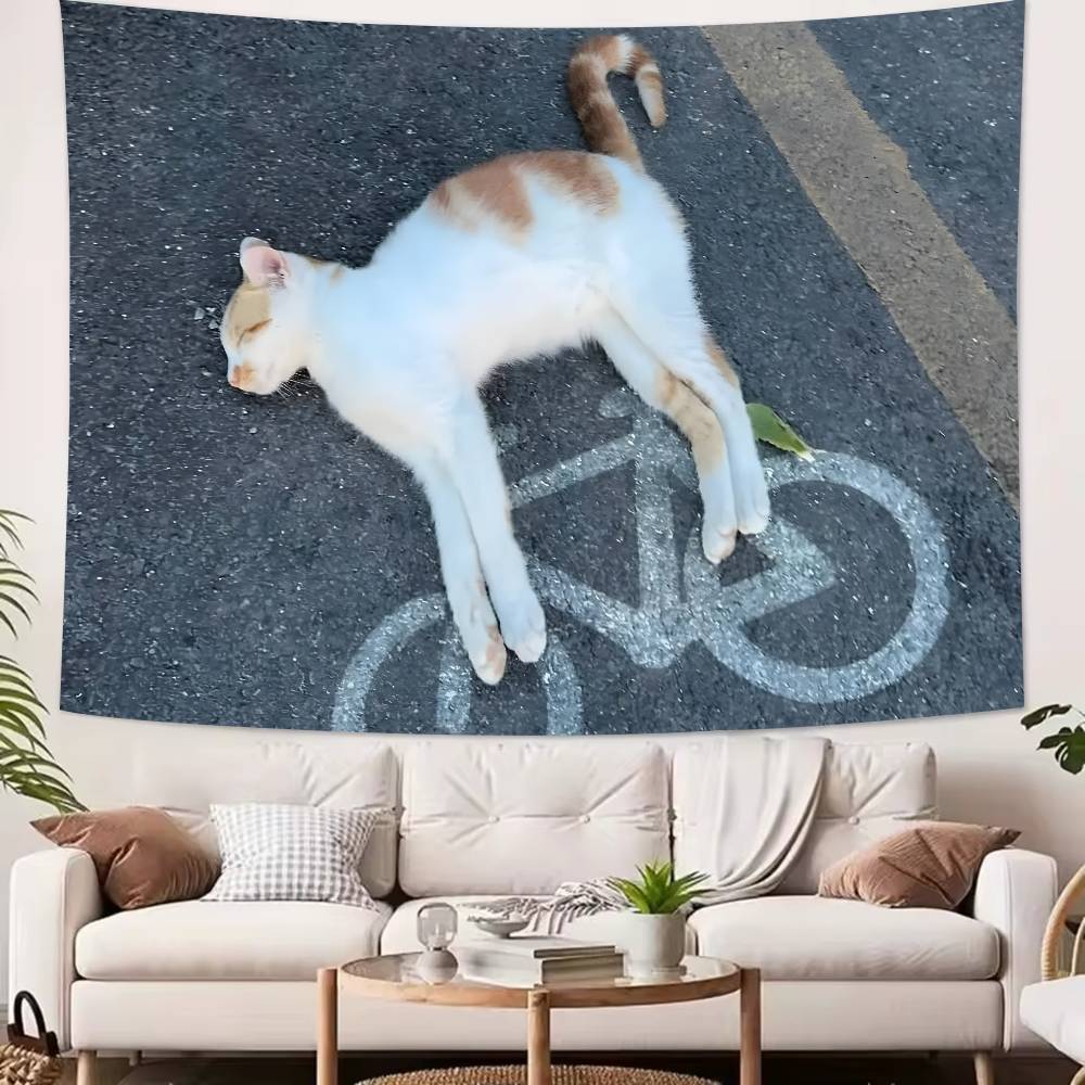 Large Fashion Cute Fuuny Popular Cat Meme Tapestry Wall Hanging Wall Rugs Dorm Decor Blanket Camping Decoration Tapestry