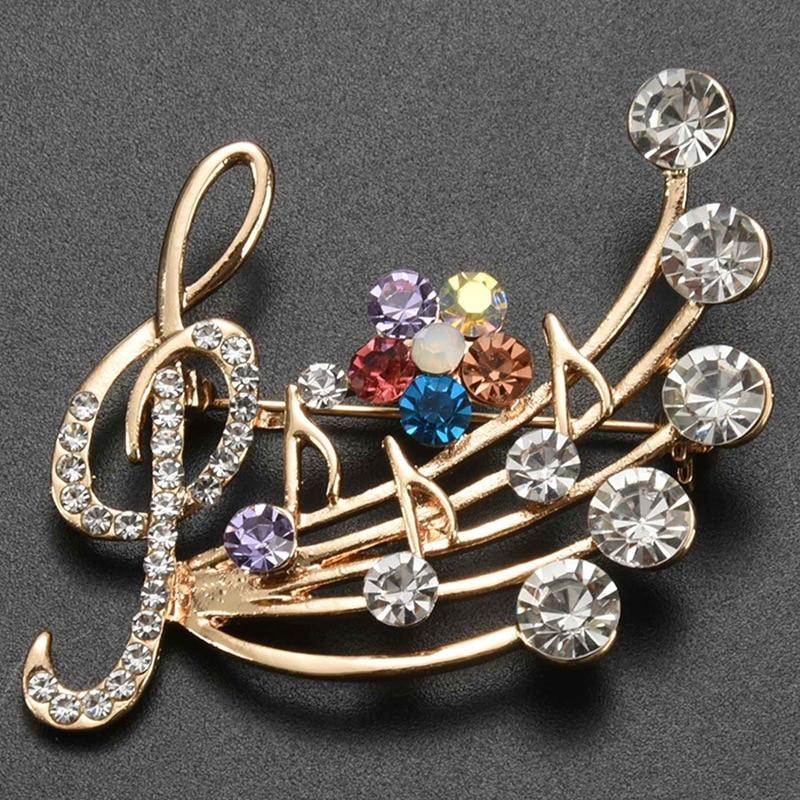 New Arrival Music Brooch Elegant Style With Rhinestones Treble Clef Pin Brooches For Ladies 