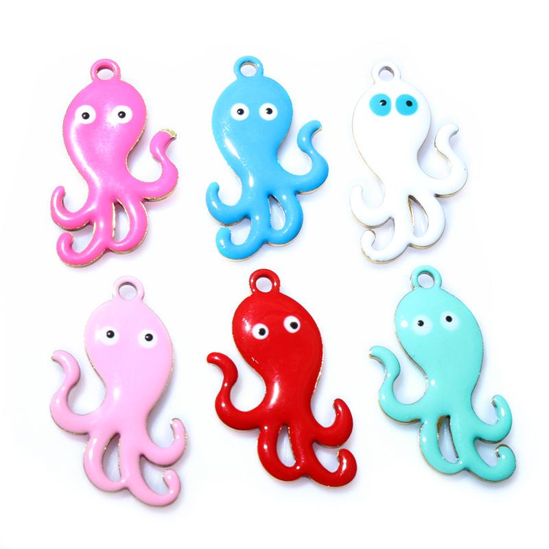 10pcs 28x15mm Enamel Octopus Charms Pendant Stainless Steel DIY Jewelry Making Accessories Findings for Necklace Earrings