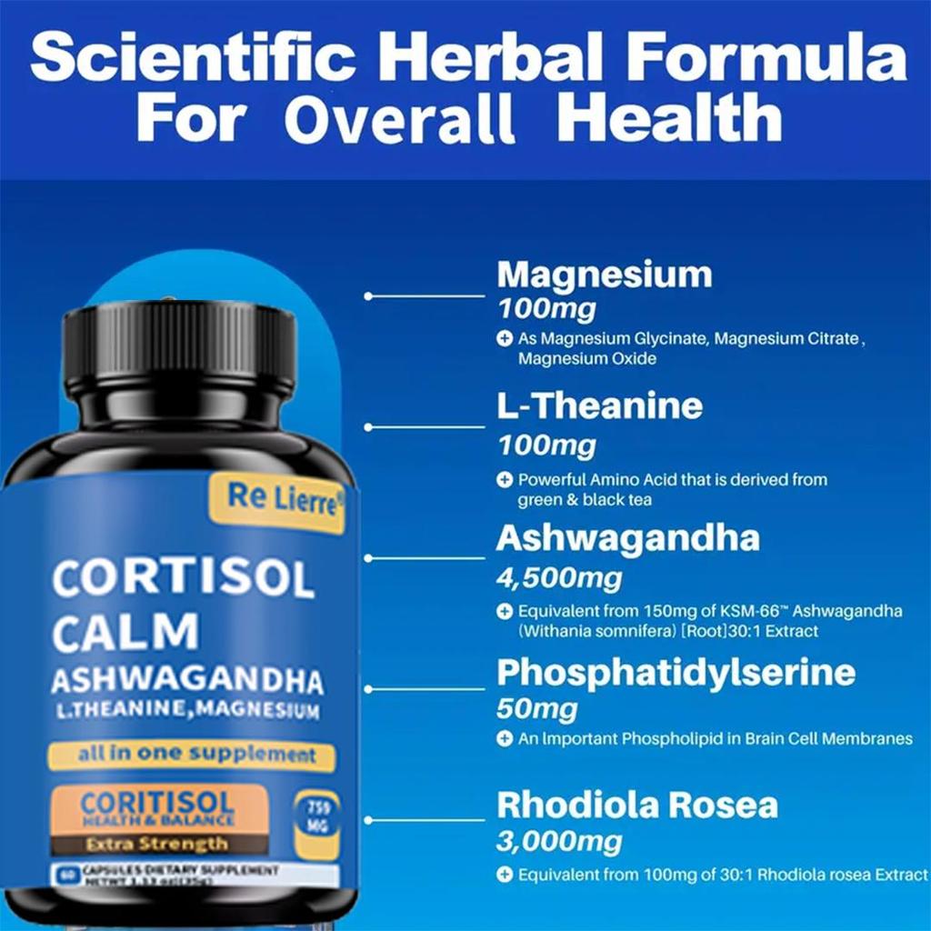 Gestore dello Stress-Cortisolo Equilibrato, Sonno Riposante e Miglioramento dell'Umore, Rilassa|con Rhodiola Rosea, Ashwagandha, L-Teanina e Magnesio