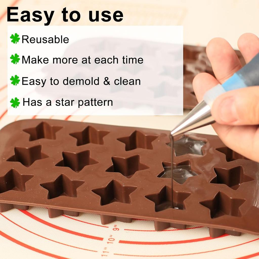 Small Star Silicone Molds, 15 Cavities Star Chocolate Molds for Candy/Gummy/Jelly/Fruit Snack, Mini 3D Stars Mold for Wax Melt/Resin, 2 Pcs
